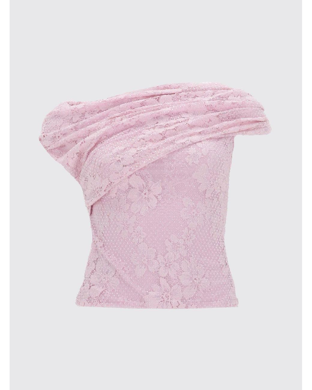Self-Portrait Pink Off-The-Shoulder Lace Slim Fit Top With Straight Neckline