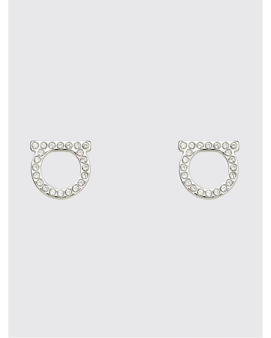 Ferragamo Metallic Gancini Crystal-Embellished Brass Stud Earrings