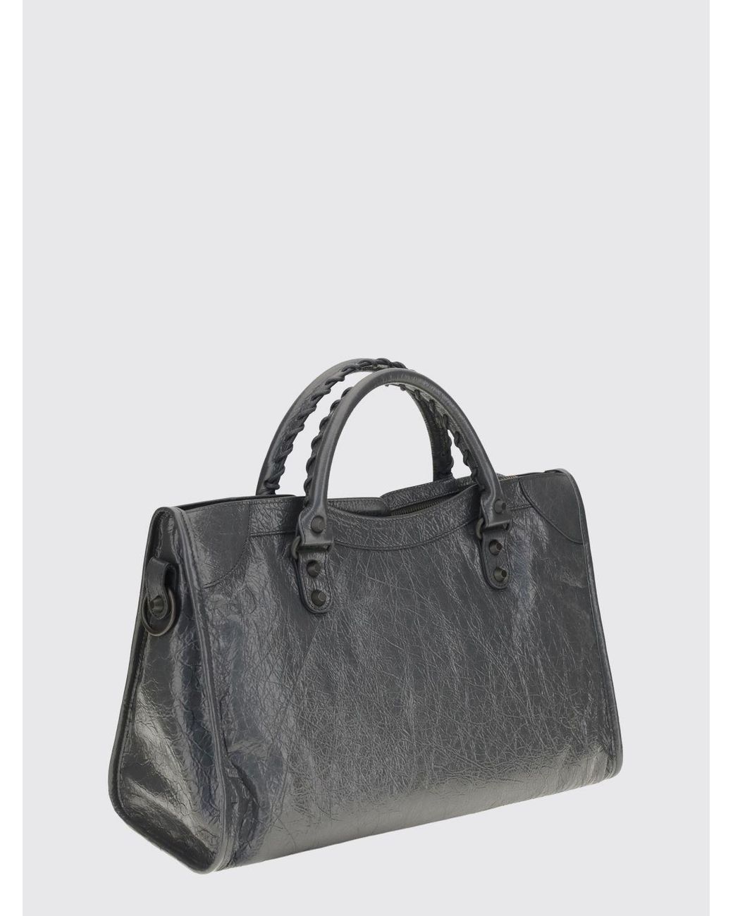 Balenciaga Gray Le City Medium Arena Lambskin Handbag With Studs And Mirror