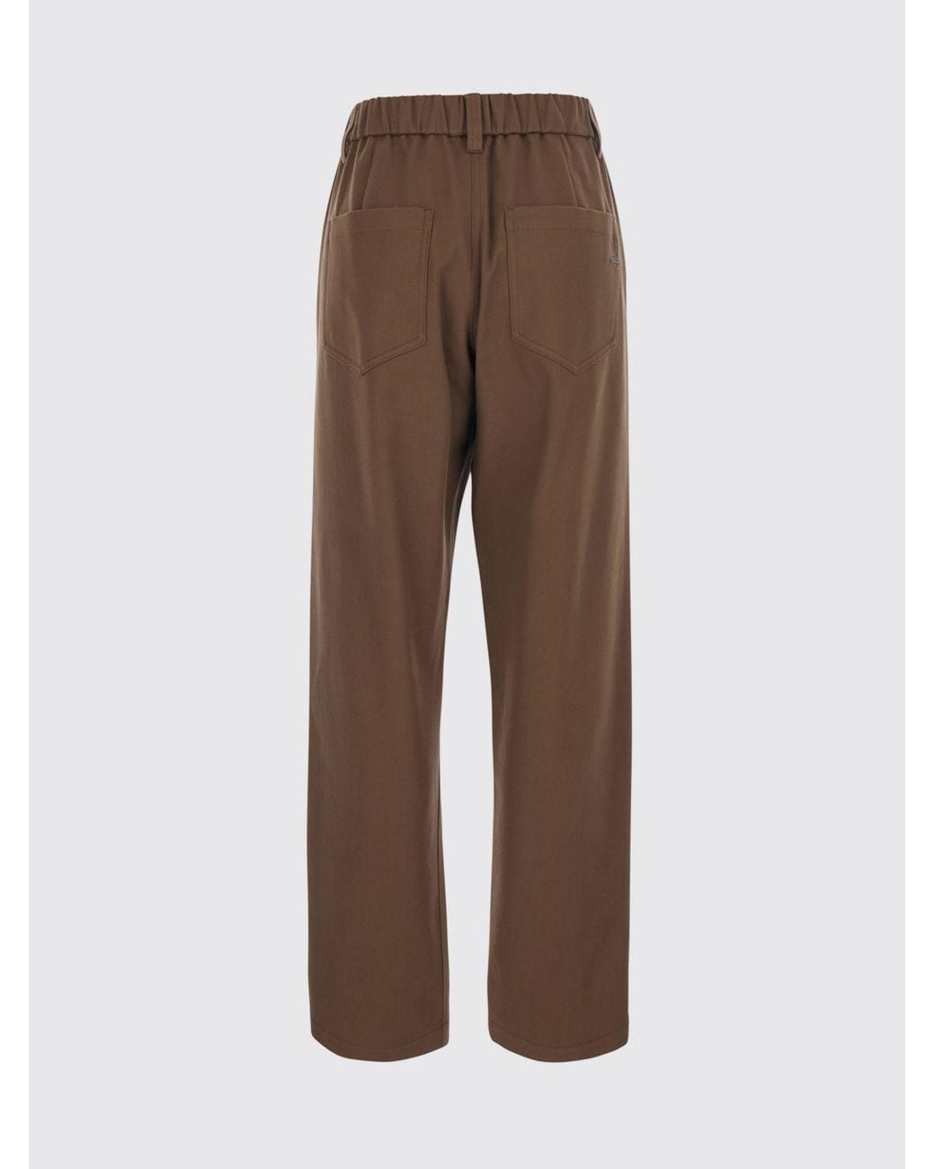 Brunello Cucinelli Brown Wide Leg Viscose And Silk Trousers With Monili Detail