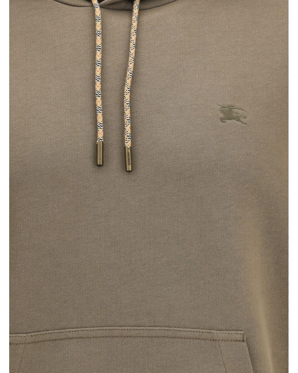 Burberry Green Cotton Hoodie With Tone-On-Tone Embroidered Ekd Logo for men