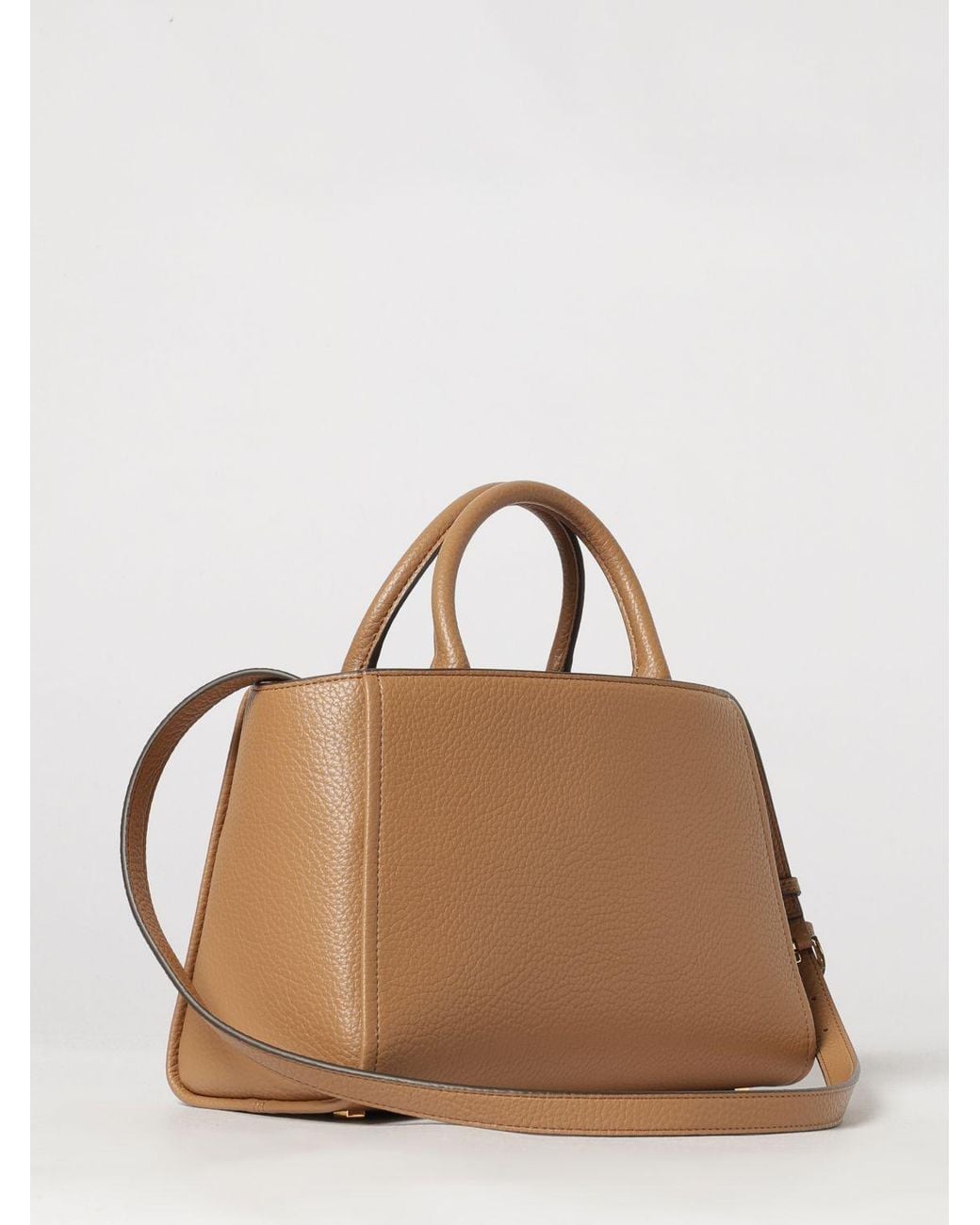 Elisabetta Franchi Natural Flared Tote Bag With Metal Logo And Inner Pouch