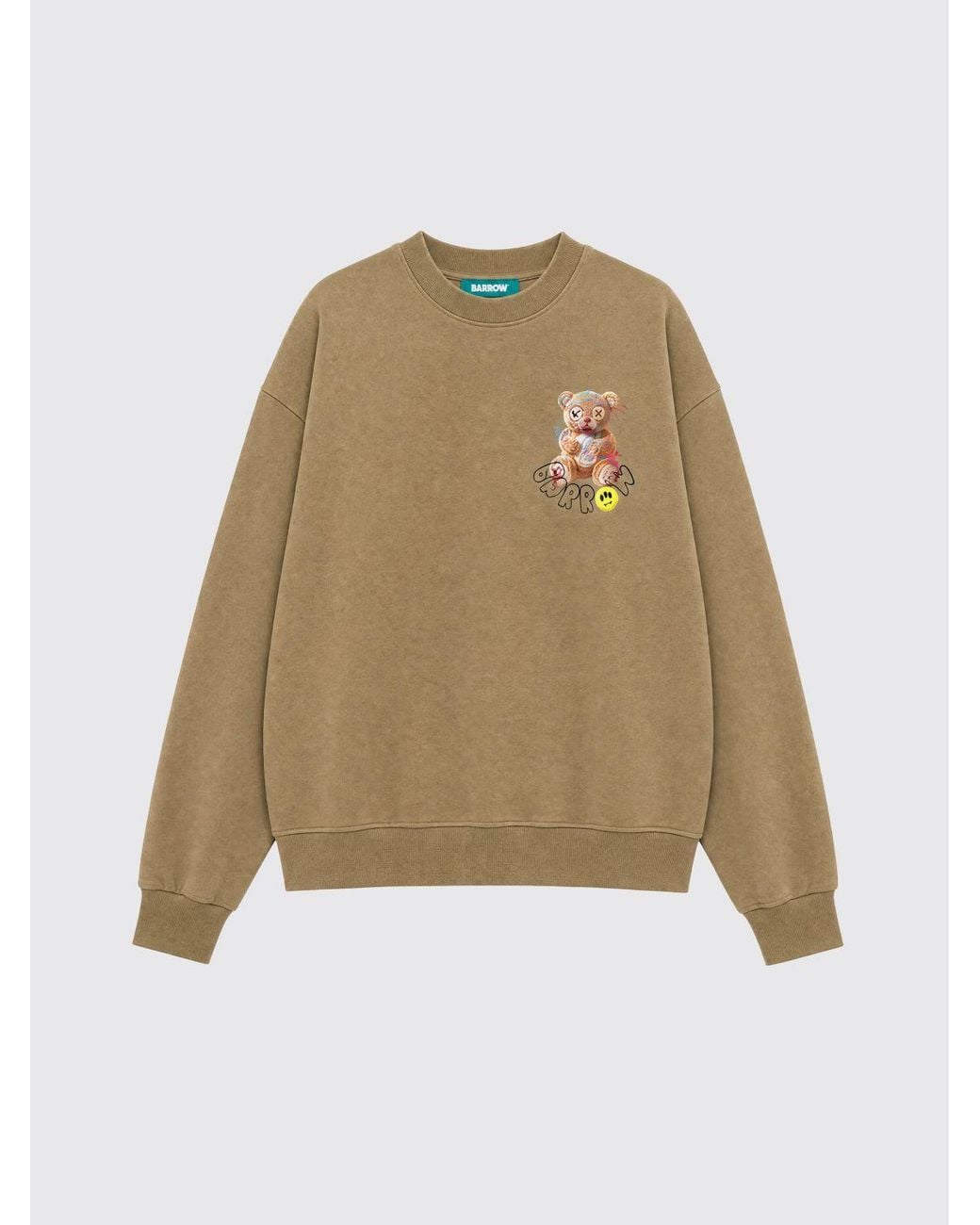 Barrow Natural Relaxed Fit Cotton Crewneck Sweatshirt With Teddy Bear Print for men