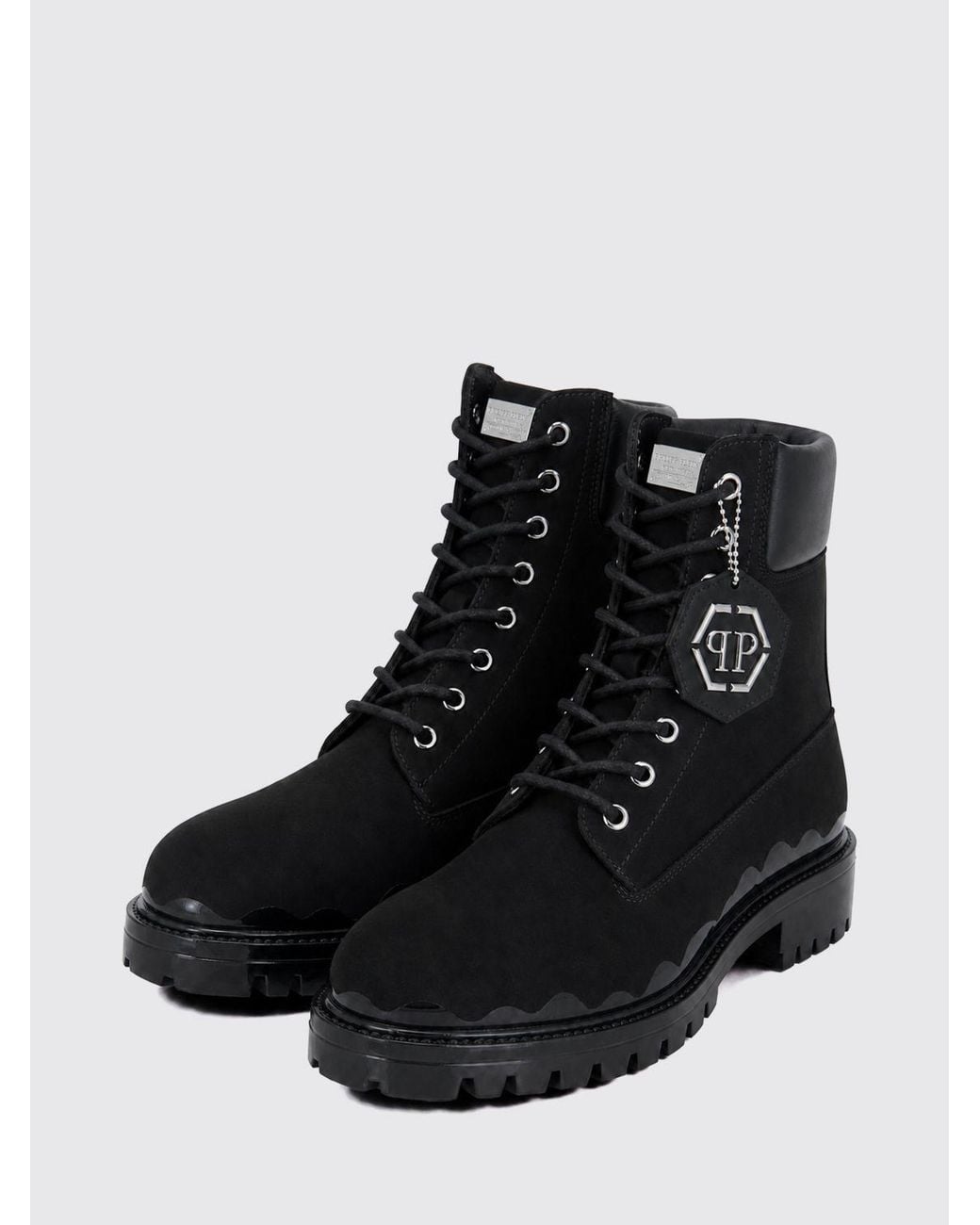 Philipp Plein Black Nabuk Lace-Up Boots Immersed for men