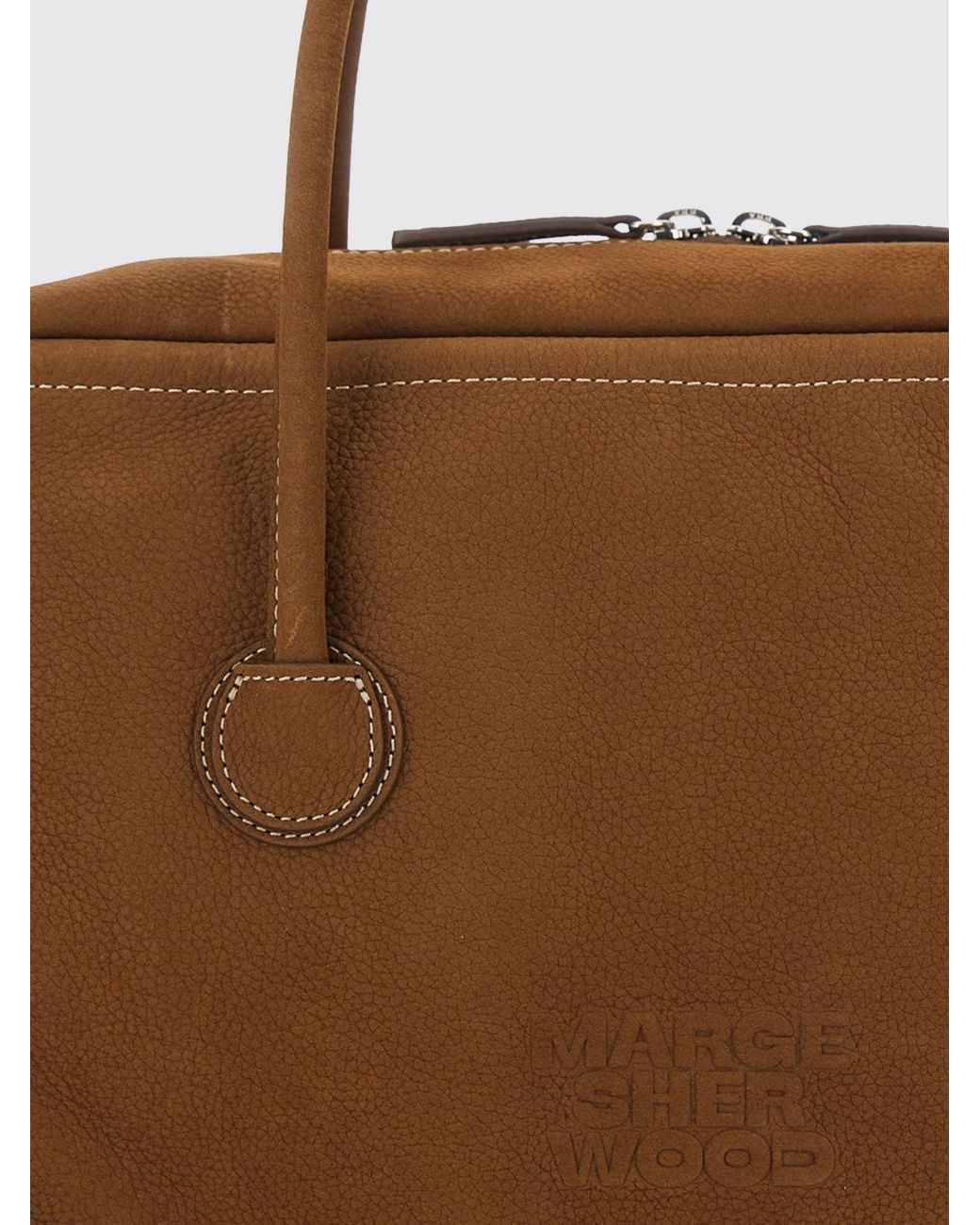 MARGE SHERWOOD Brown Boston Cow Leather Shoulder Bag With Double Zip