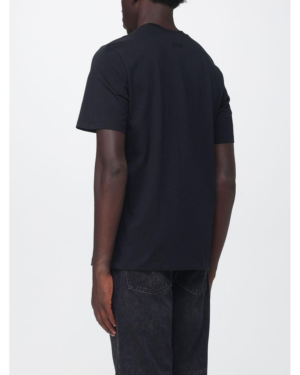 MSGM Blue Slogan Print Cotton Crew Neck T-Shirt for men