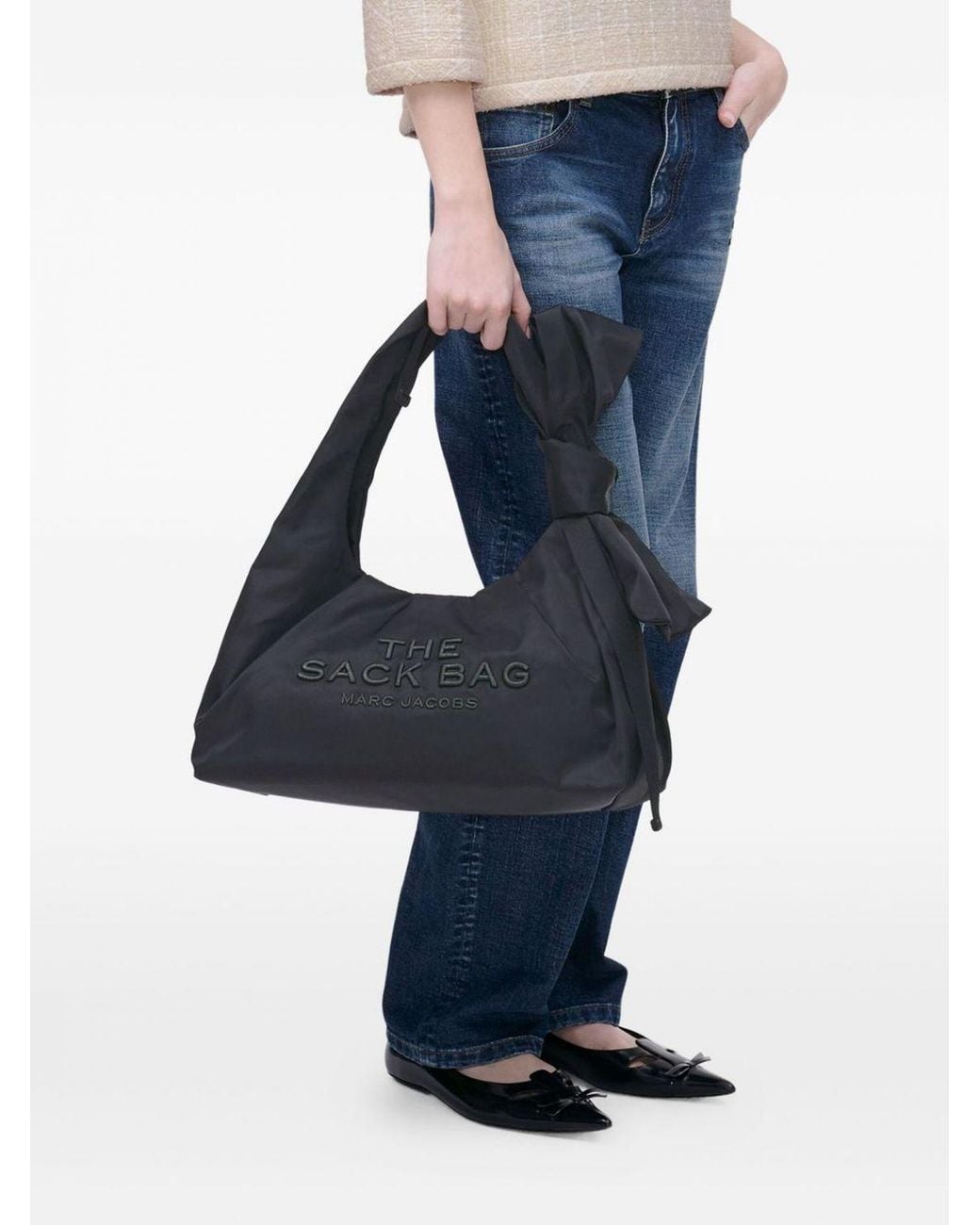 Marc Jacobs Black The Bow Sack Bag Nylon Hobo Bag With Bow Application