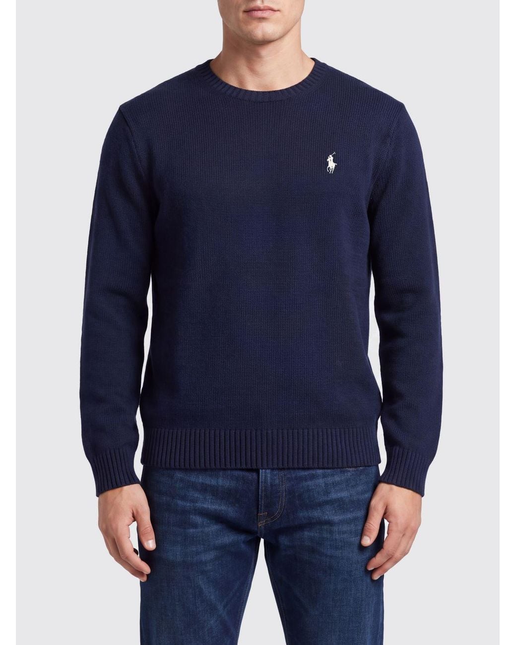 Polo Ralph Lauren Blue Cotton Crewneck Jumper With Iconic Embroidered Pony Logo for men