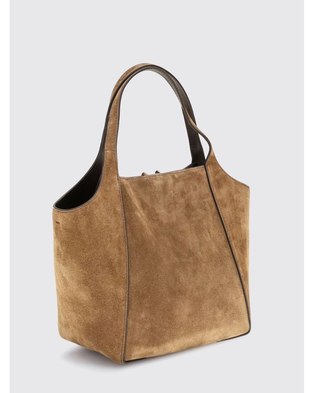 Brunello Cucinelli Brown Small Suede Handbag With Double Handle And Removable Strap