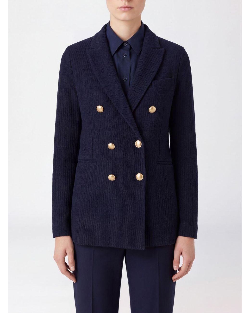 Circolo 1901 Blue Double-Breasted Wool Blend Blazer With Metal Buttons