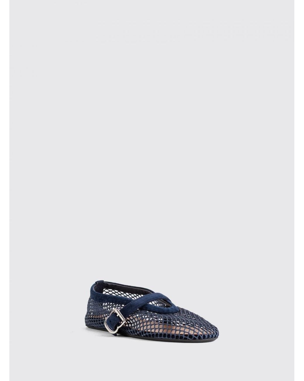 Alaïa Blue Mesh And Leather Mary Jane Ballet Flats With Adjustable Strap