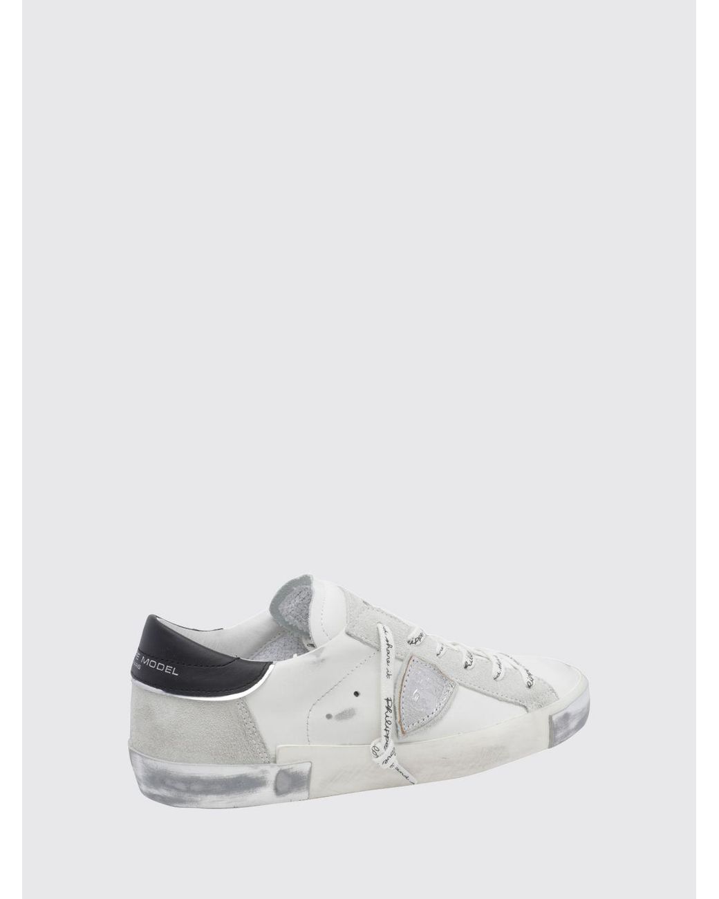 Philippe Model White Prsx Bicolour Low-Top Calfskin Trainers With Shield Logo