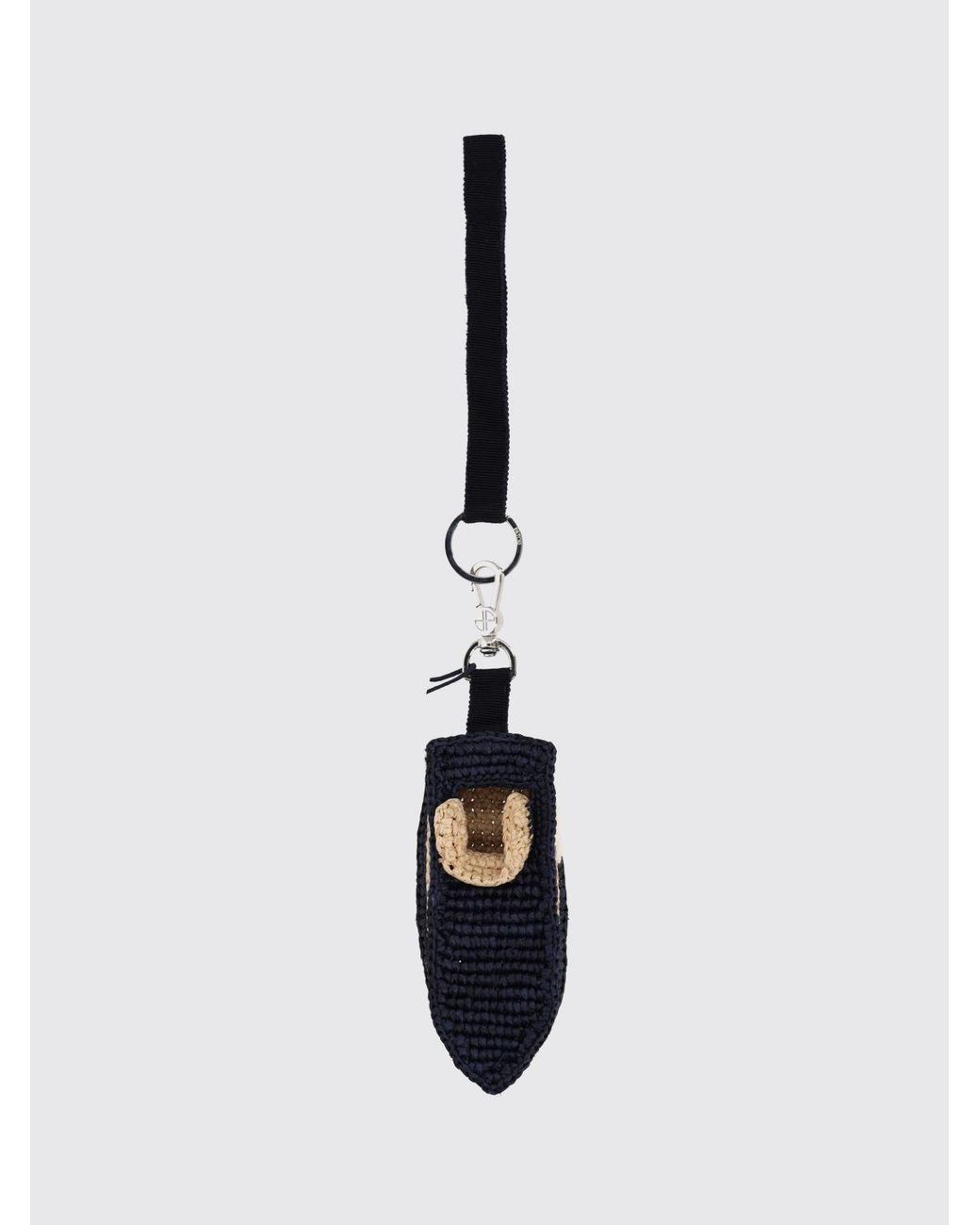 Patou Blue Bicolor Crochet Raffia Keychain With Embroidered Logo