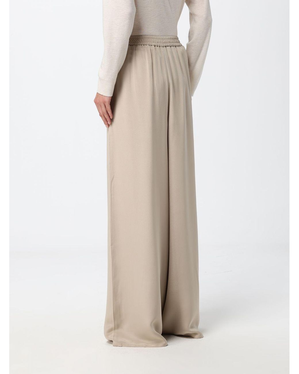 Max Mara Natural Volontà High-Waisted Silk Palazzo Trousers With Elastic Waist