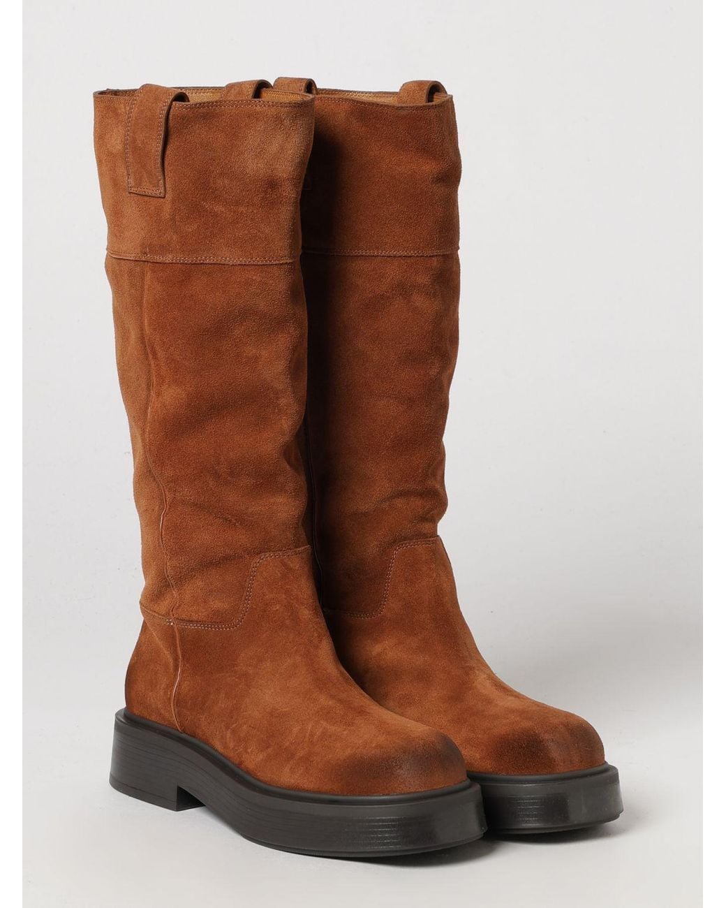 Vic Matié Brown Vic Mati&Eacute Suede Leather Biker Boots With Double Pull-Tab And Mid-Calf Shaft