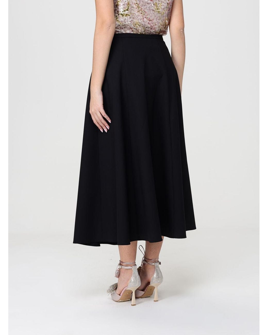 Alberta Ferretti Black Wool Blend Midi Skirt