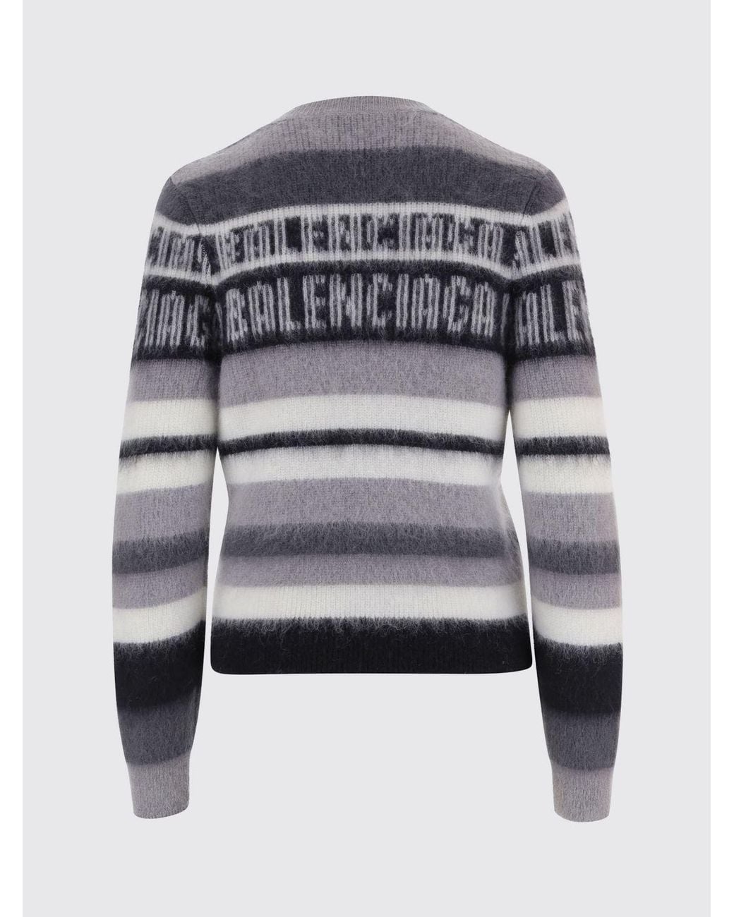 Balenciaga Gray Striped Wool-Blend Crew-Neck Jumper With All-Over Jacquard Logo