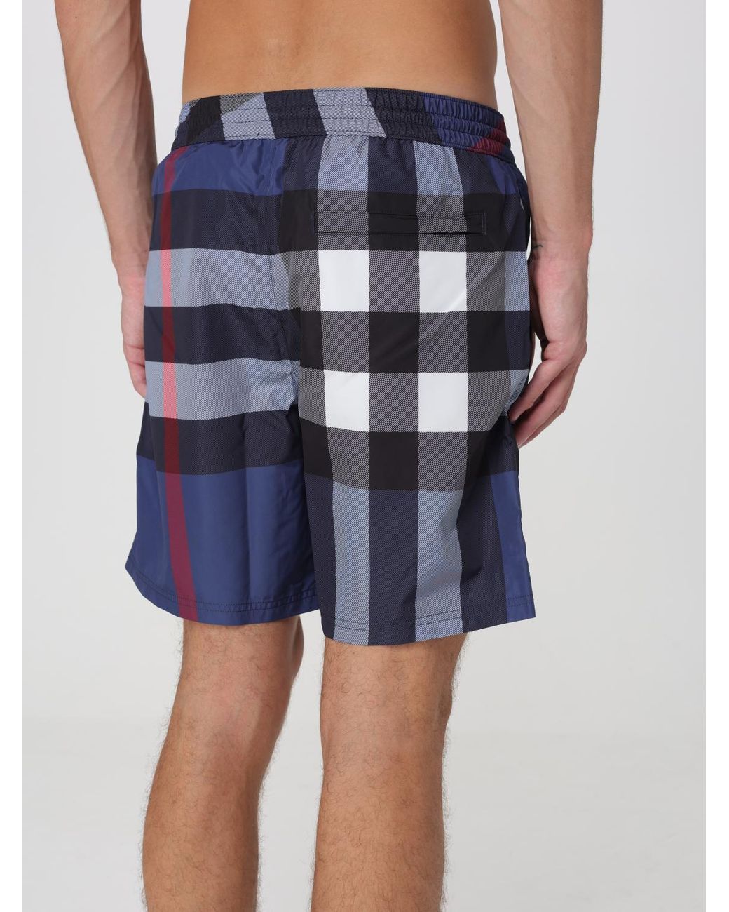 Burberry Blue Check Pattern Swim Shorts With A Drawstring Waistband for men