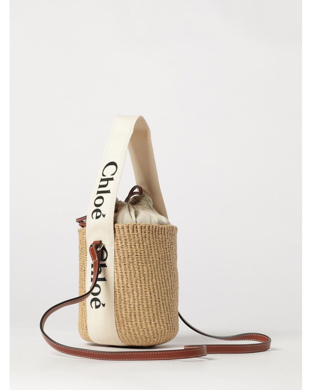 Chloé Natural ChloÉ Woody Mini Raffia Bucket Bag With Leather Strap
