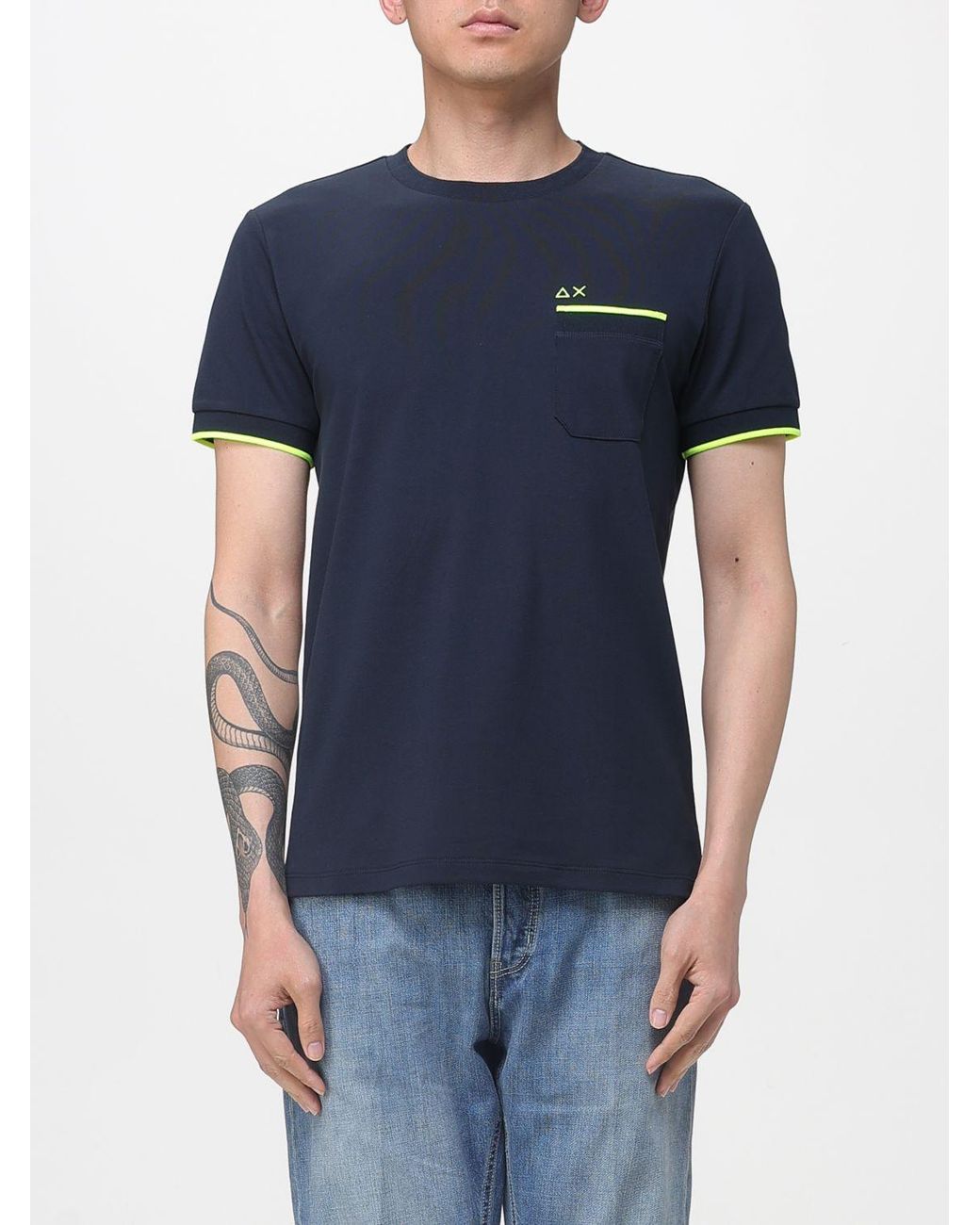 Sun 68 Blue Cotton T-Shirt for men