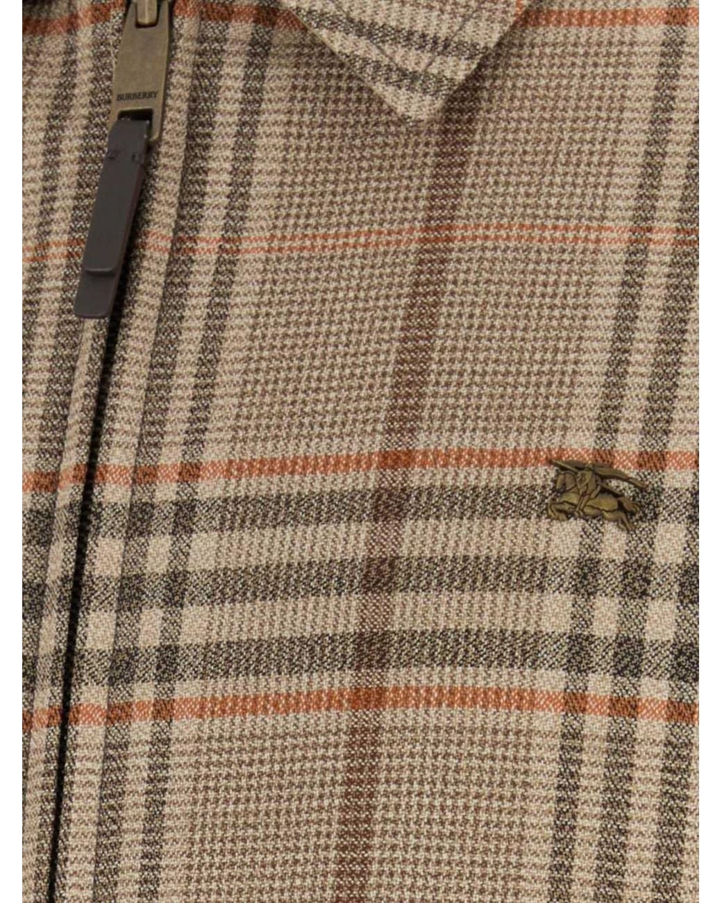 Burberry Brown Tartan Wool Shirt Jacket With Zip Closure for men