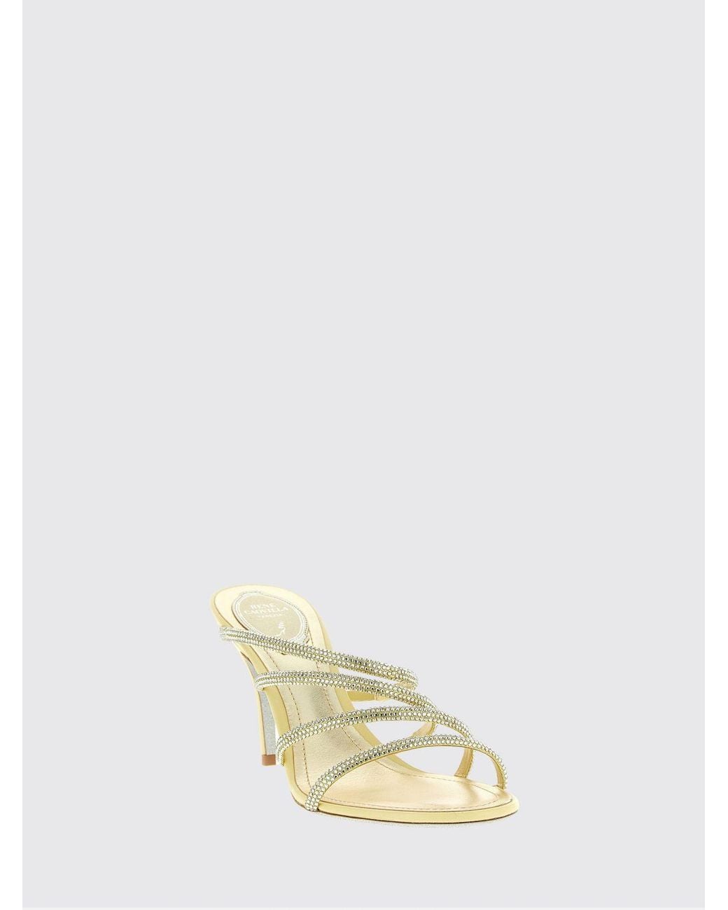 Rene Caovilla Natural Erin Satin Mules With Rhinestones