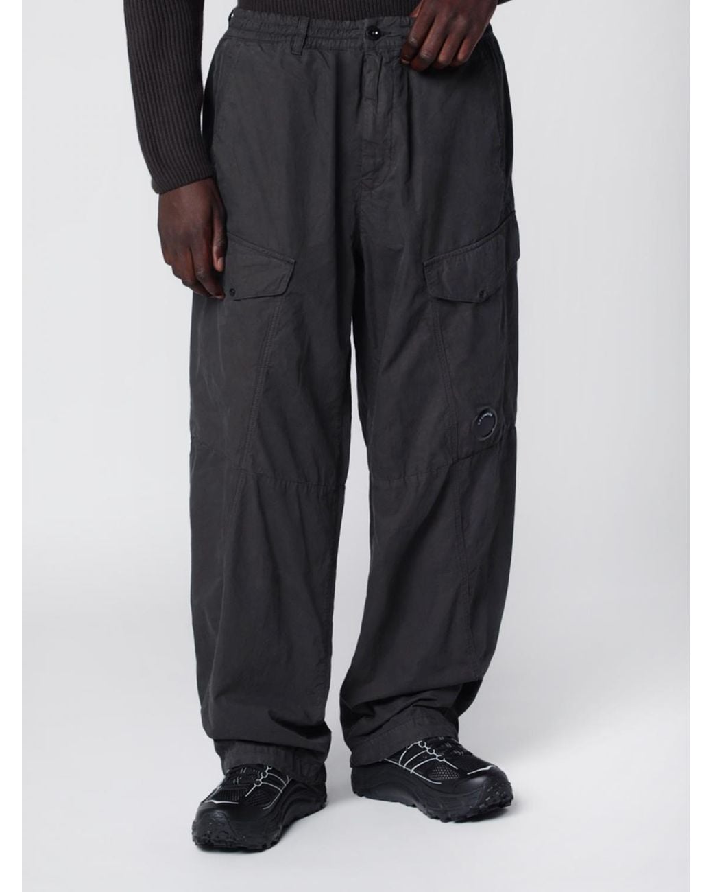 C P Company Black Oversized Stretch Cotton Cargo Trousers for men