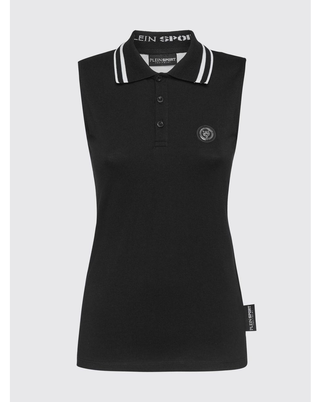 Philipp Plein Black Sleeveless Cotton Polo Shirt With Striped Collar