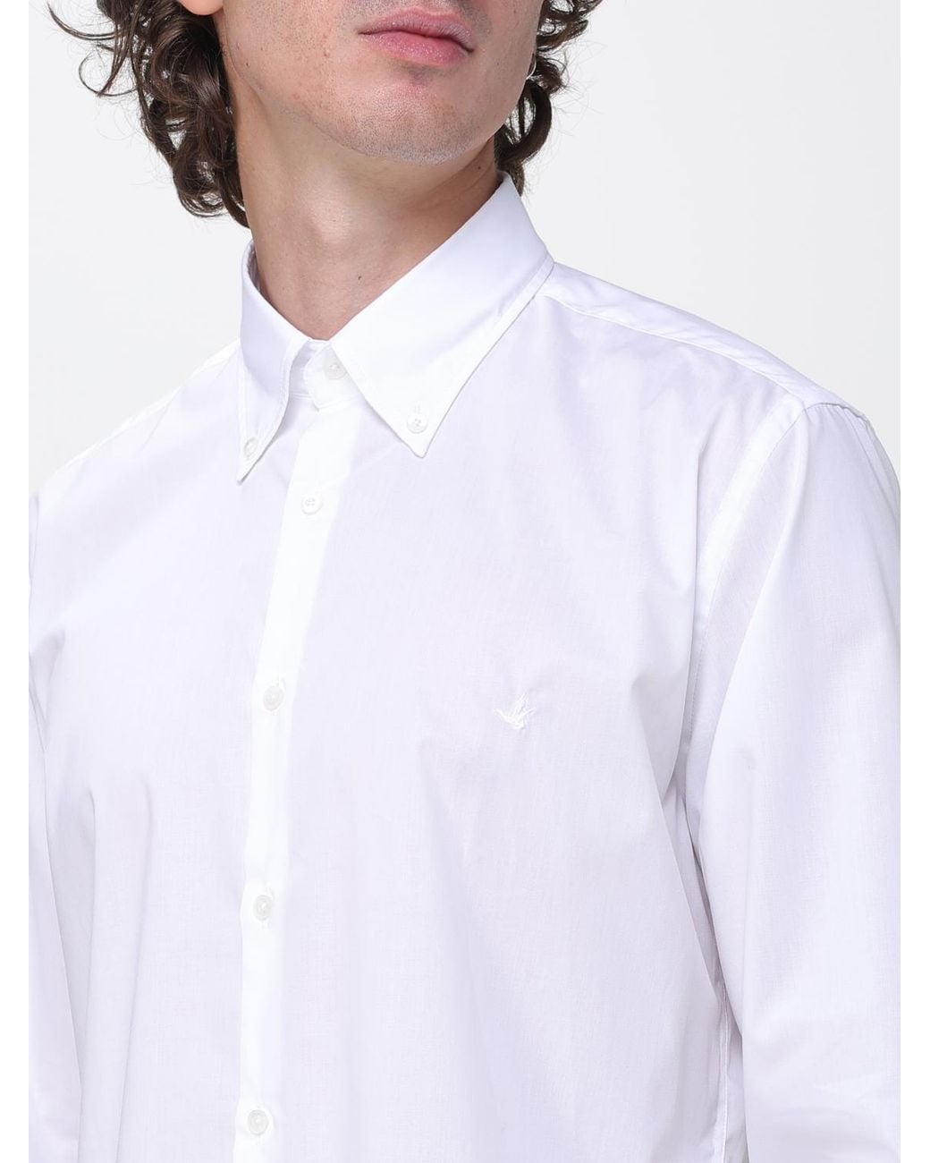 Brooksfield White Oxford Cotton Shirt With Button-Down Collar And Embroidered Logo for men