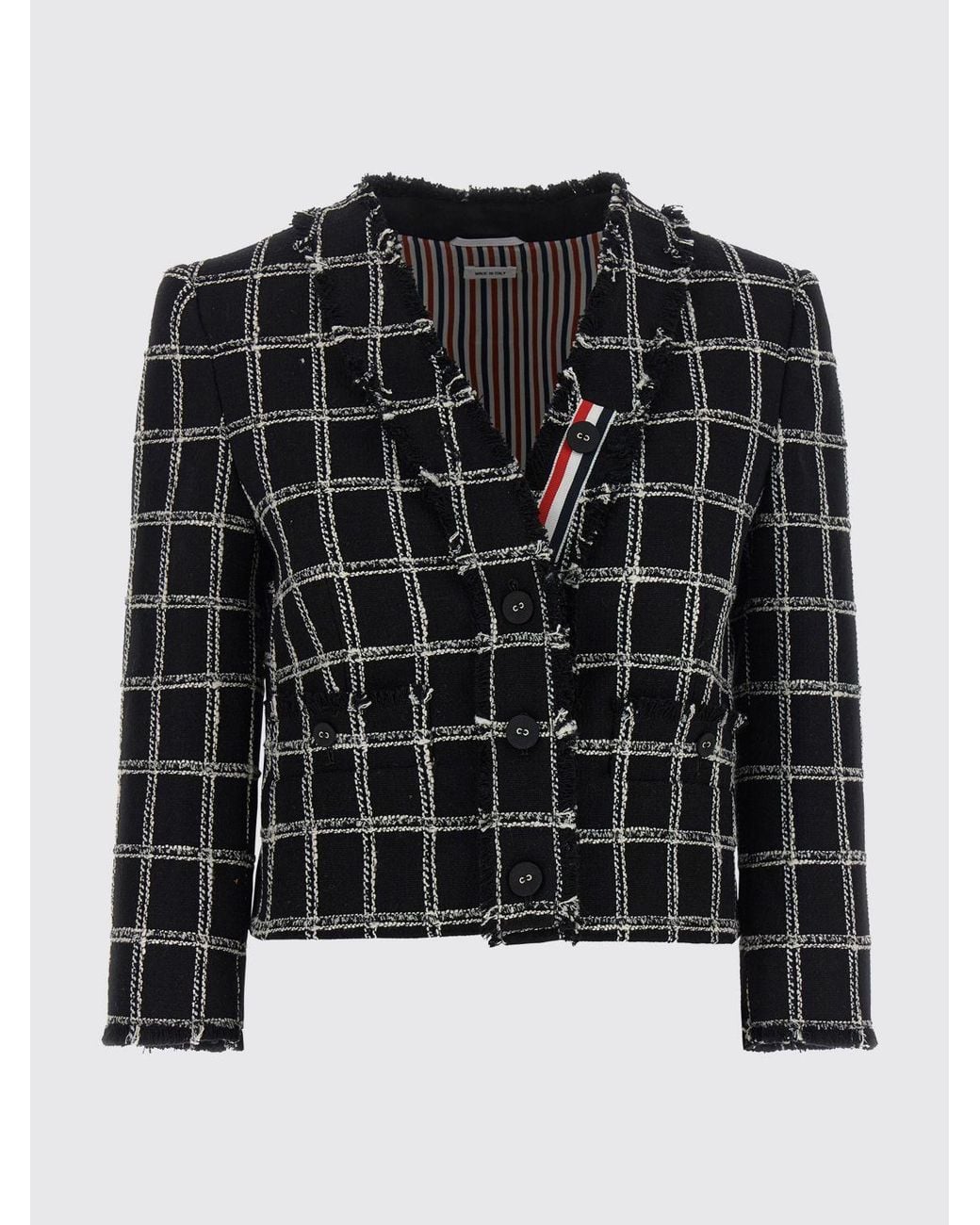 Thom Browne Blue Check Pattern Cotton And Wool Blend Blazer With 4-Bar Logo