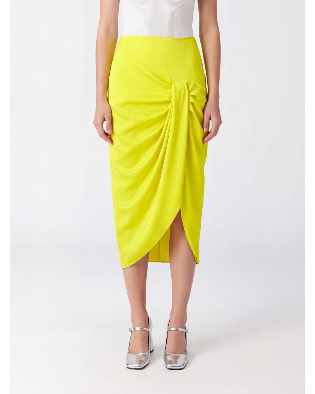 Stella McCartney Yellow Draped Jersey Midi Pencil Skirt With High Waist And Asymmetrical Hem