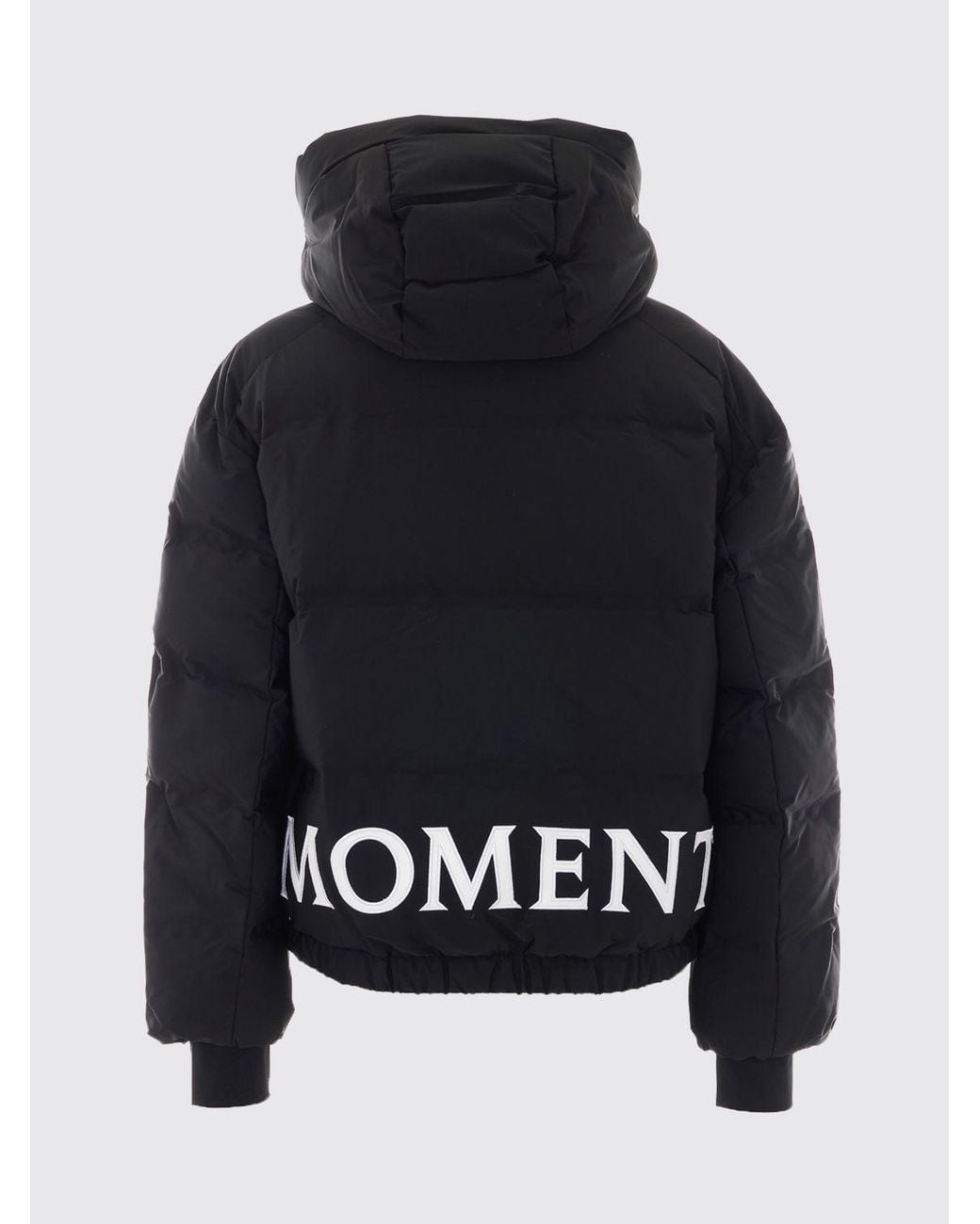Perfect Moment Black Hooded Quilted Nylon Cropped Puffer Jacket With Funnel Neck