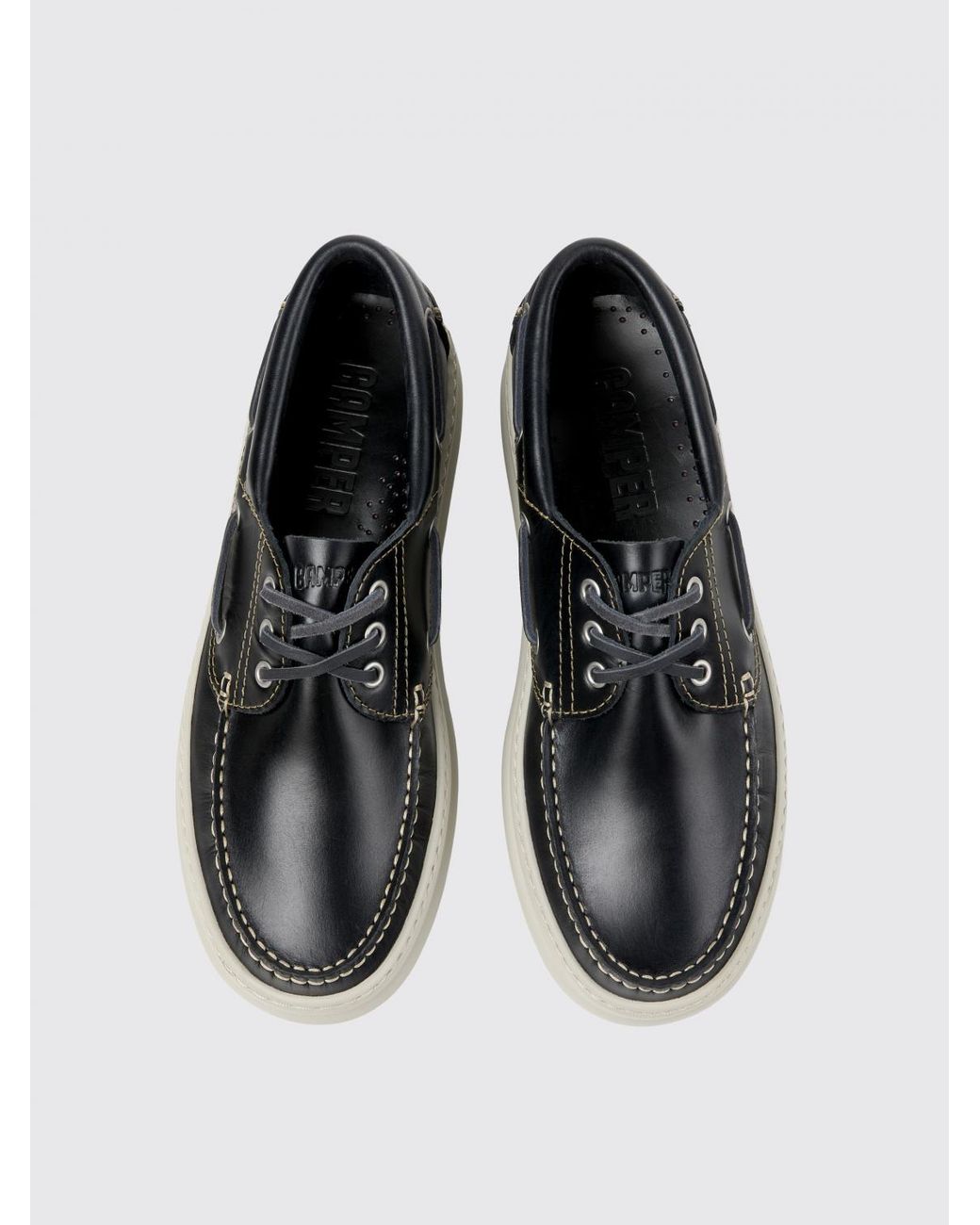 Camper Black Runner Leather Boat Loafers for men