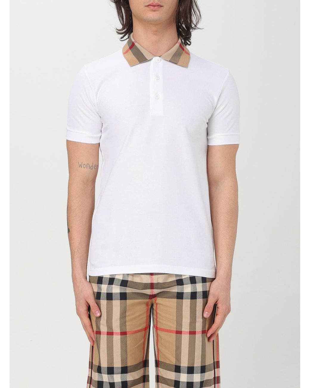 Burberry White Cotton Polo Shirt for men