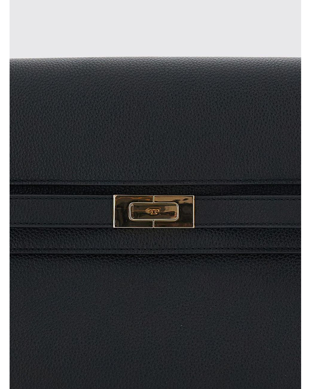 Tory Burch Black Lee Radziwill Grained Leather Shoulder Bag With Engraved Logo