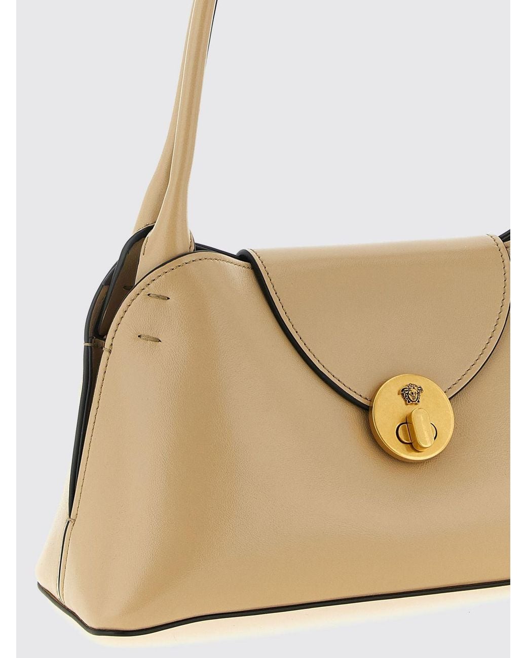 Versace Natural Vivian Calfskin Leather Shoulder Bag With Medusa Logo