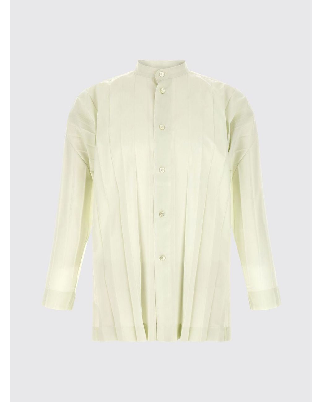 Homme Plissé Issey Miyake White Homme Plissé Issey Miyake Slim Fit Pleated Crêpe Mandarin Collar Shirt for men