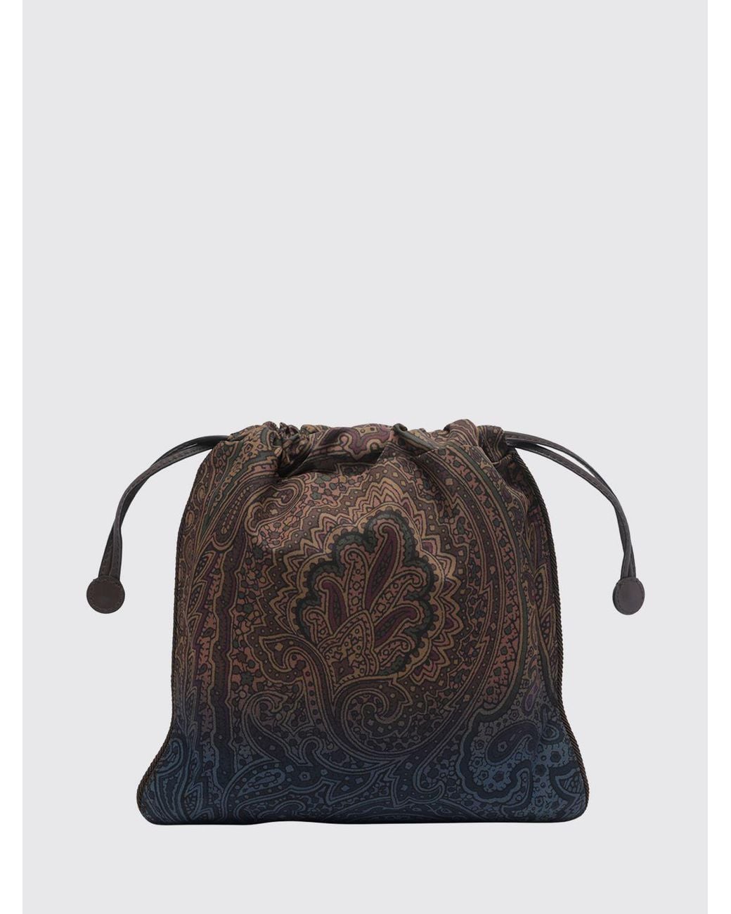 Etro Brown Mini Nylon Bucket Bag With Paisley Print And Pegaso Logo