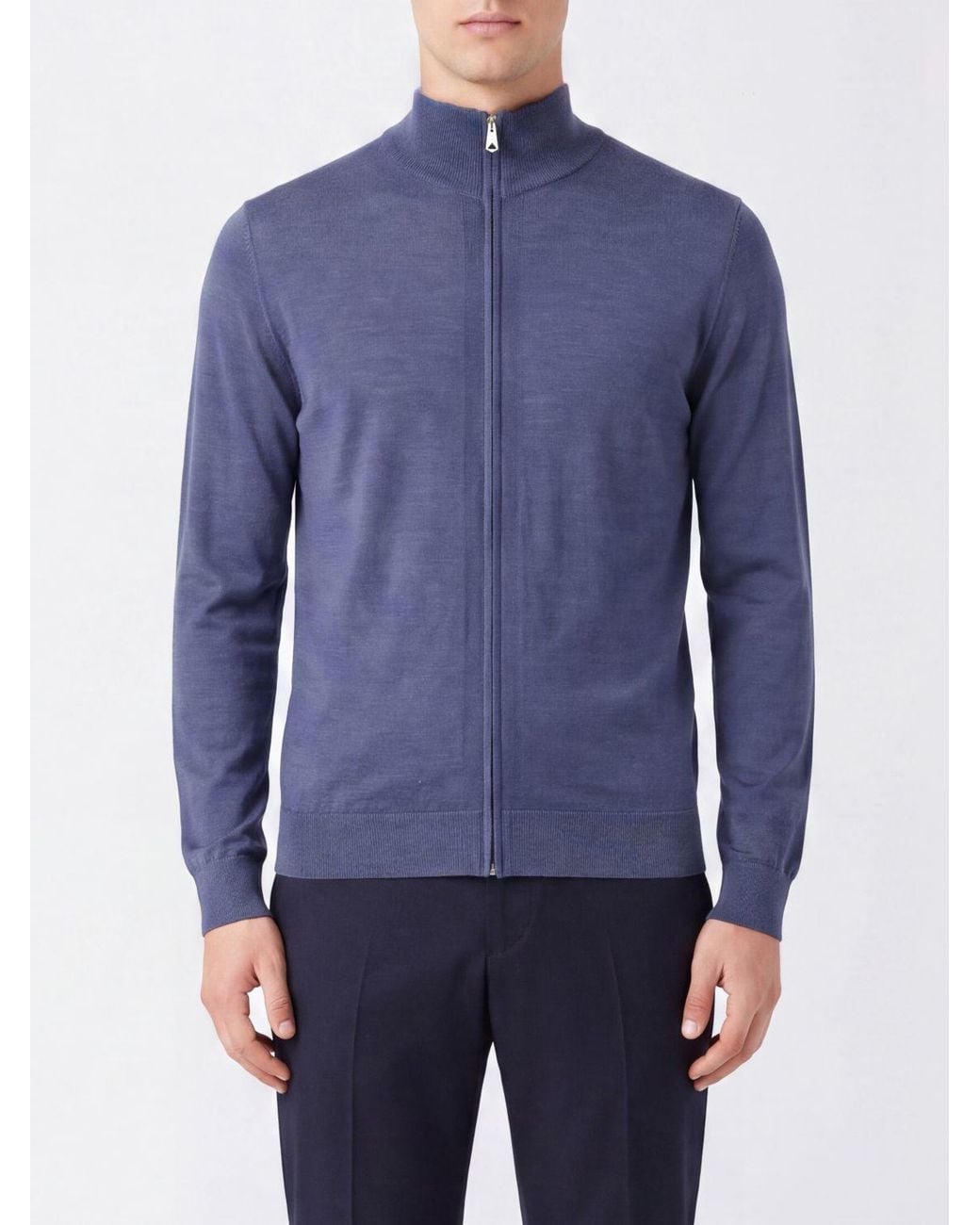 Paul Smith Blue Slim Fit Merino Wool Zip-Up Roll Neck Cardigan for men