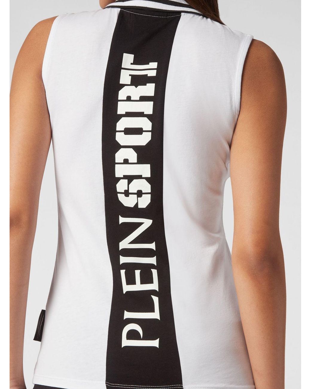 Philipp Plein White Sleeveless Cotton Polo Shirt With Striped Collar