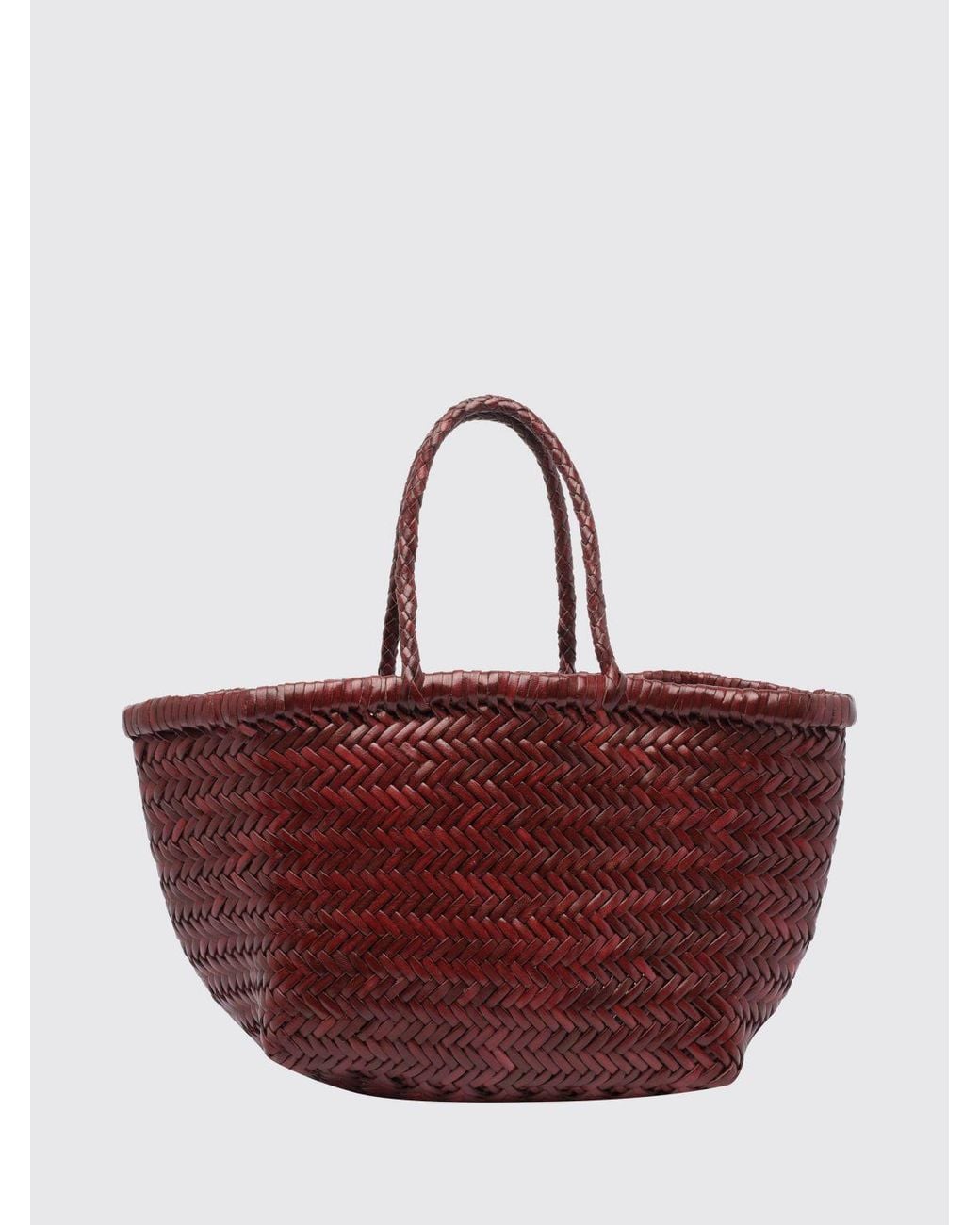 Dragon Diffusion Red Triplo Salto Woven Leather Handbag With Double Handle