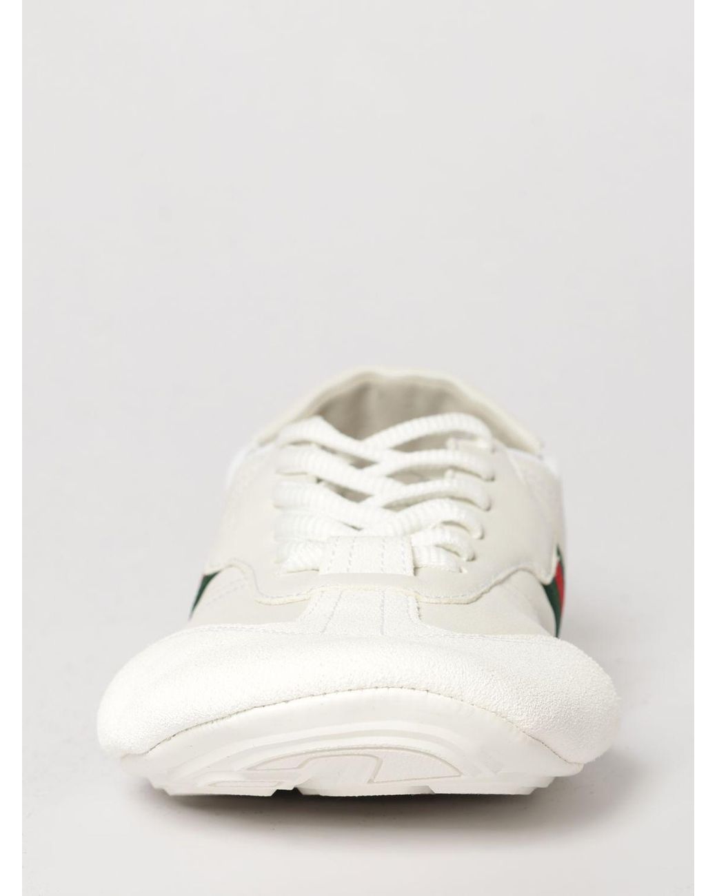 Gucci White Flex Low-Top Leather Sneakers With Iconic Web Detail