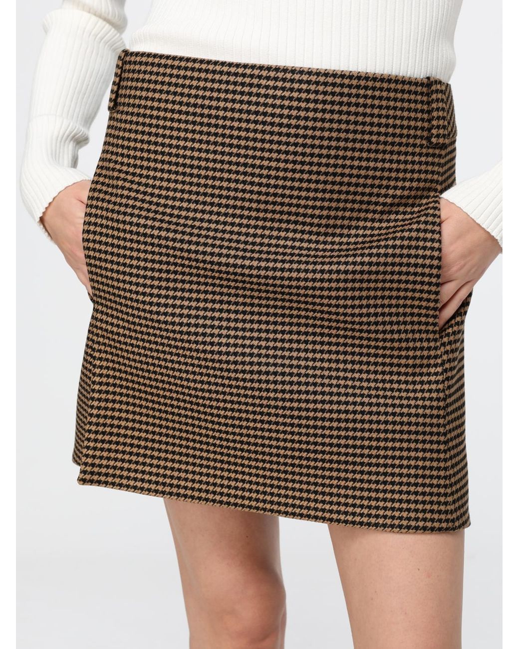 Courreges Brown Courr&Egrave	Ges Houndstooth A-Line Mini Skirt With High-Waist Design