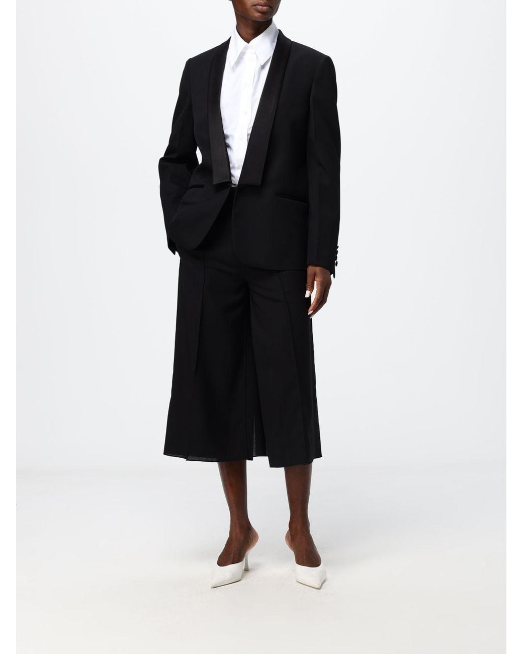 Fendi Black Single-Breasted Cropped Wool Blazer With Satin Shawl Collar