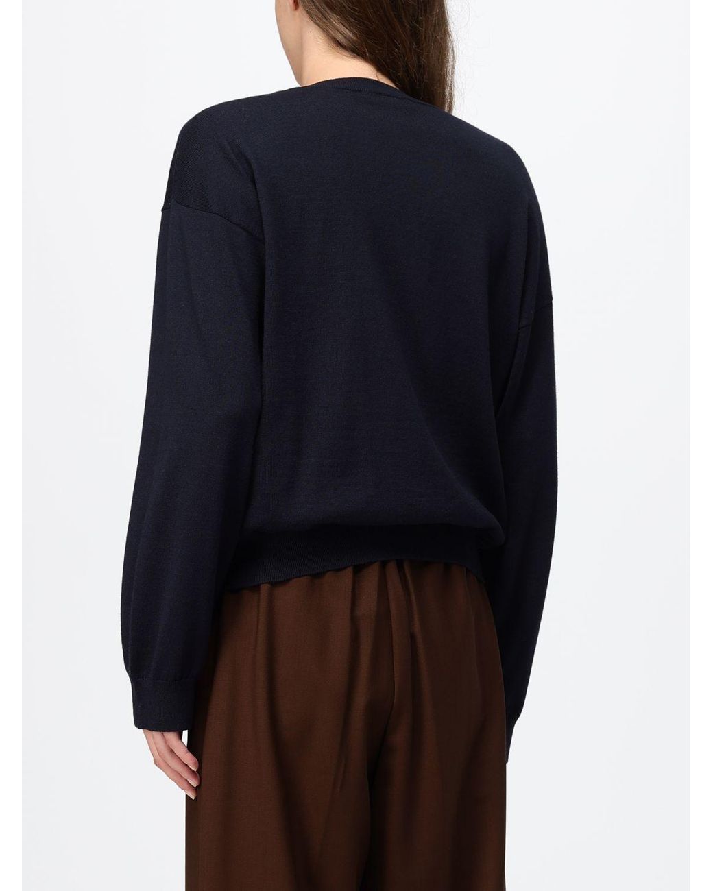 Fabiana Filippi Blue V-Neck Wool And Cotton Blend Long-Sleeved Jumper