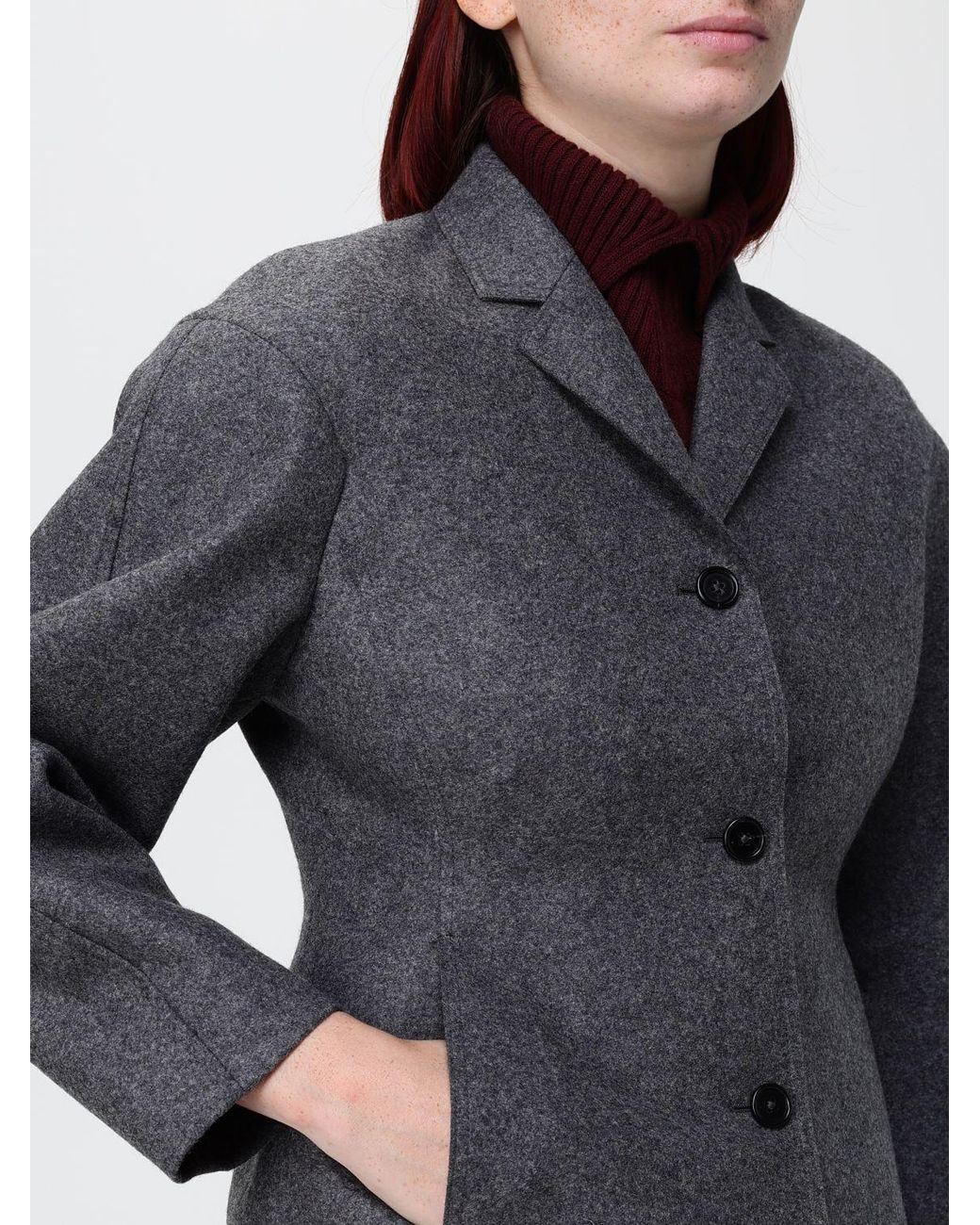 Jil Sander Blue Single-Breasted Virgin Wool Blazer With Balloon Sleeves And A Slim Fit