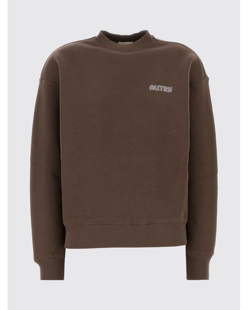 Autry Brown Cotton Crewneck Jumper With Contrast Logo And Dropped Shoulders for men