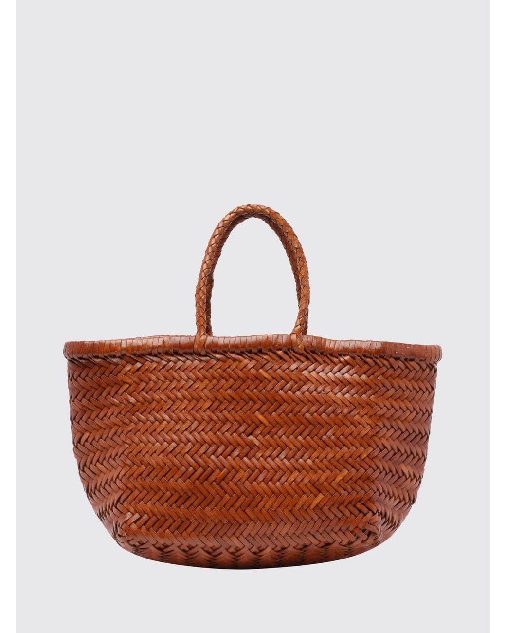Dragon Diffusion Brown Triplo Salto Woven Leather Handbag With Double Handle