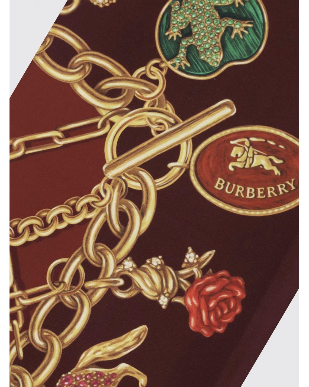 Burberry Brown Square Pure Silk Scarf With Graphic Print And Ekd Logo