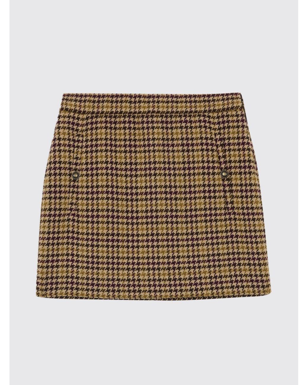 Twinset Natural Slim Fit Houndstooth Cotton-Blend Pencil Mini Skirt